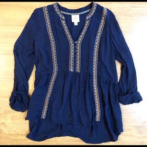 KNOX ROSE 3/4 Sleeve Navy Blouse-Medium